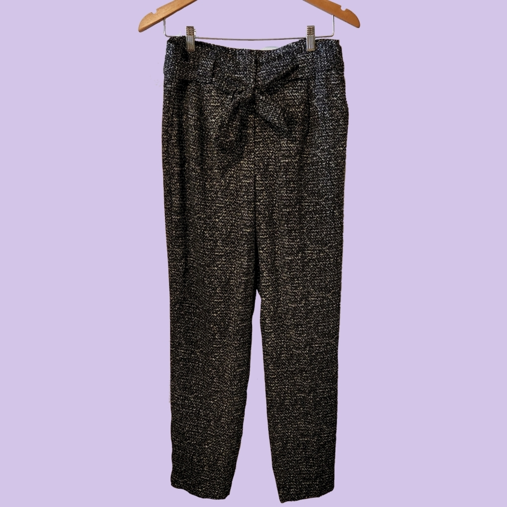 Express Black & White High-Rise Paperbag Waist Ankle Pants, 8